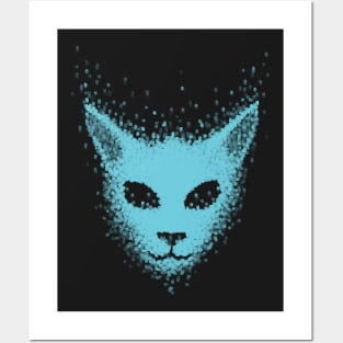 Particle Cat (blue) Posters and Art